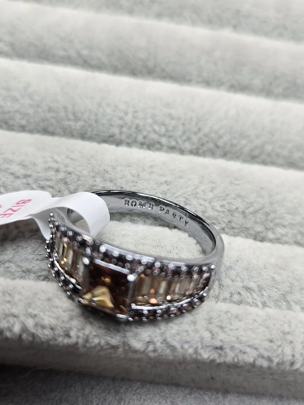 Size 11 Smokey Topaz Brown Tourmaline Hematite Plating Bomb Party Ring Dreaming